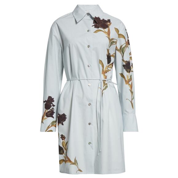 VINCE NWT Placed Iris Cotton Shirt Dress in Salt Glass/Black Iris Size XXS - Picture 4 of 5
